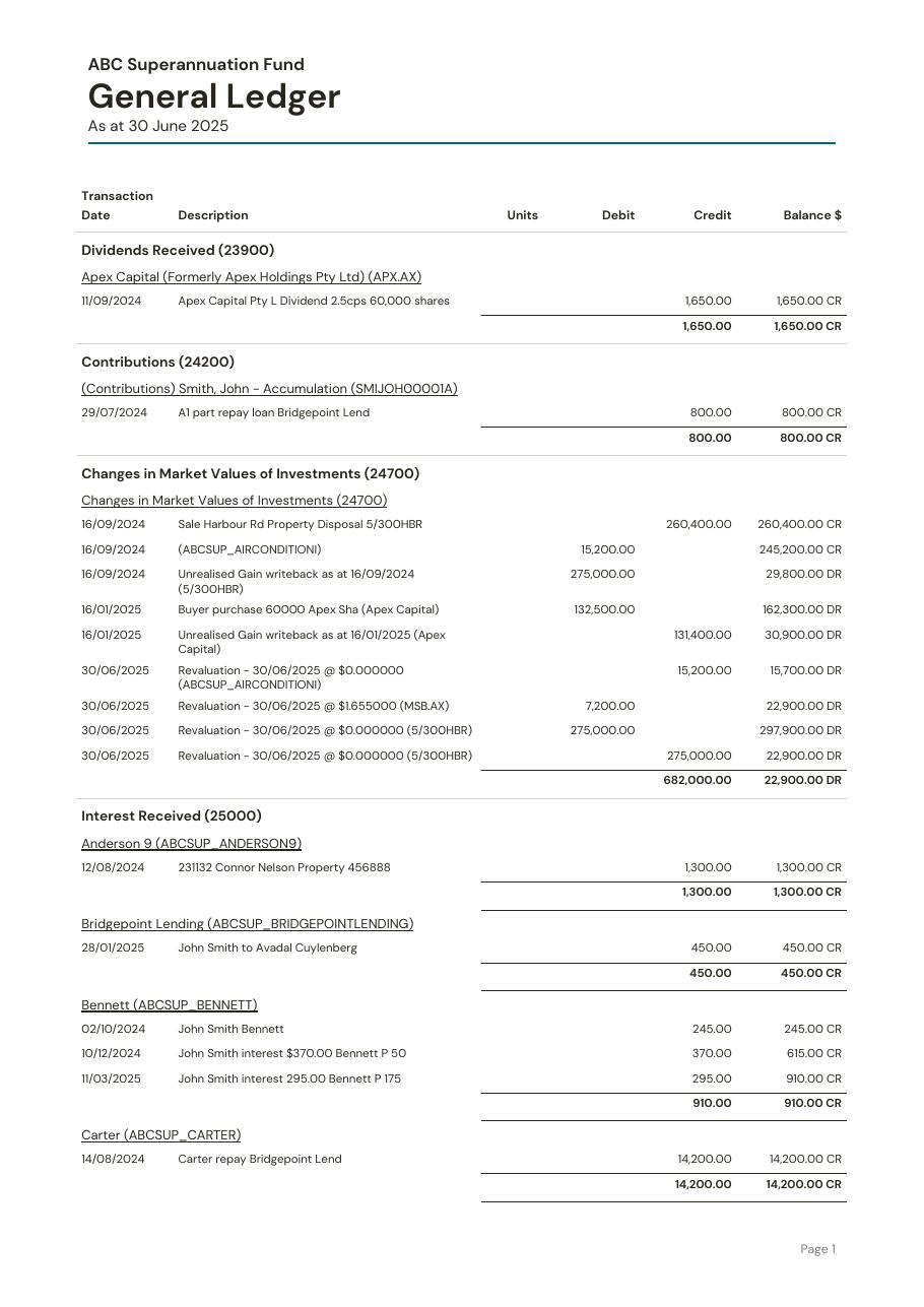 General Ledger sample preview