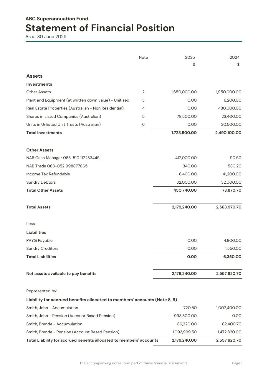 Statement of Financial Position sample preview